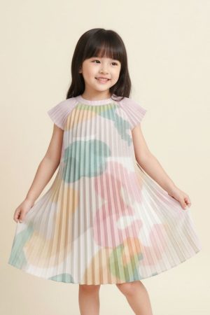 Blissful Blooms Butterfly Pleated Girls Dress by Mimimono