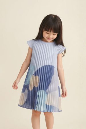 Moonlit Glow Butterfly Pleated Girls Dress by Mimimono